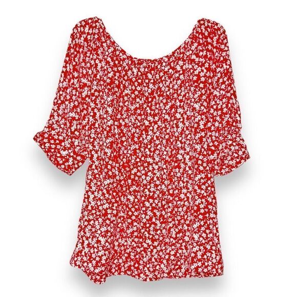 J. Crew Re-Imagined Scoop Neck Top Tossed Bouquet Red Floral Print Women’s Siz S - Picture 2 of 7